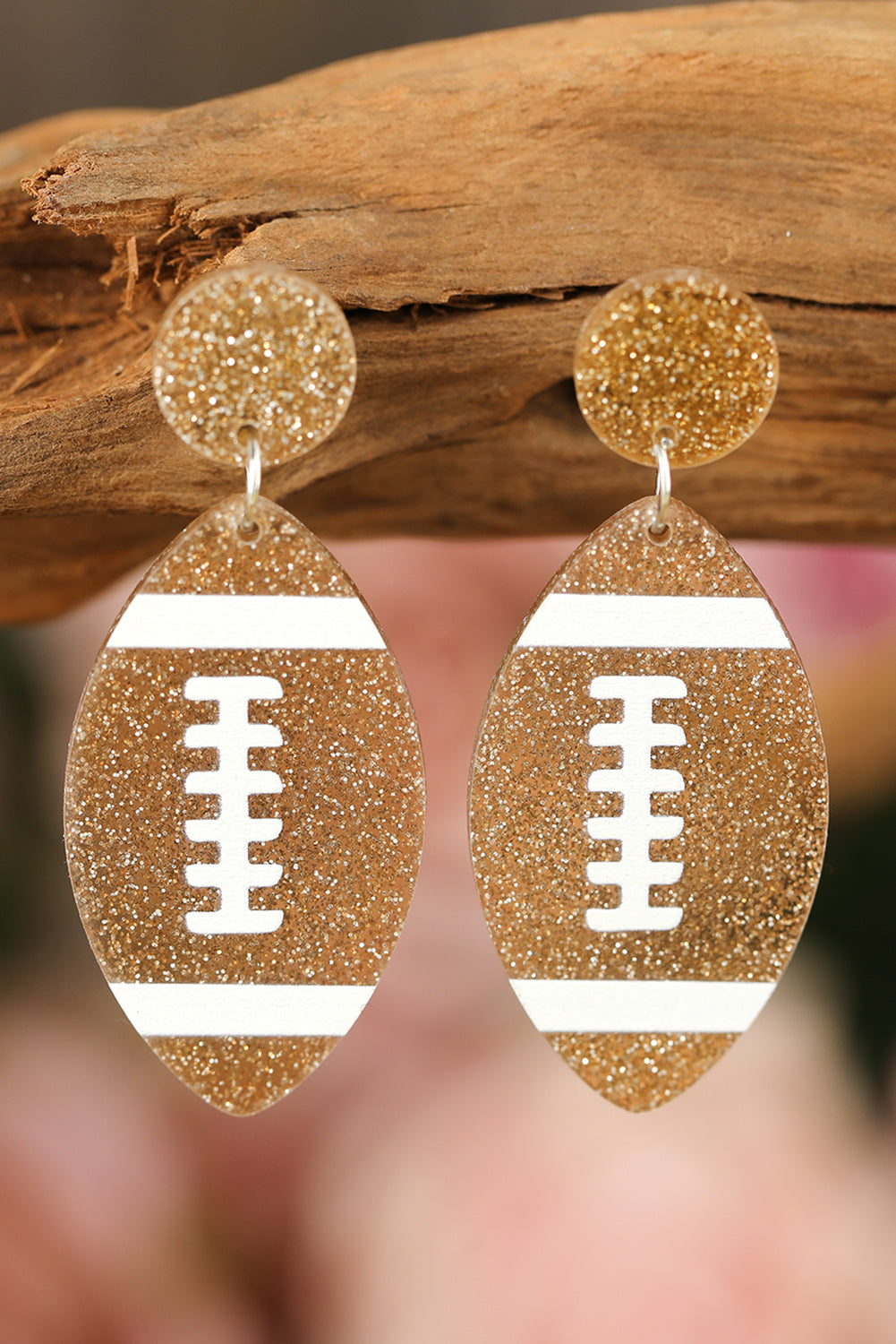 Brown Glittering Football Pendant Earrings-4