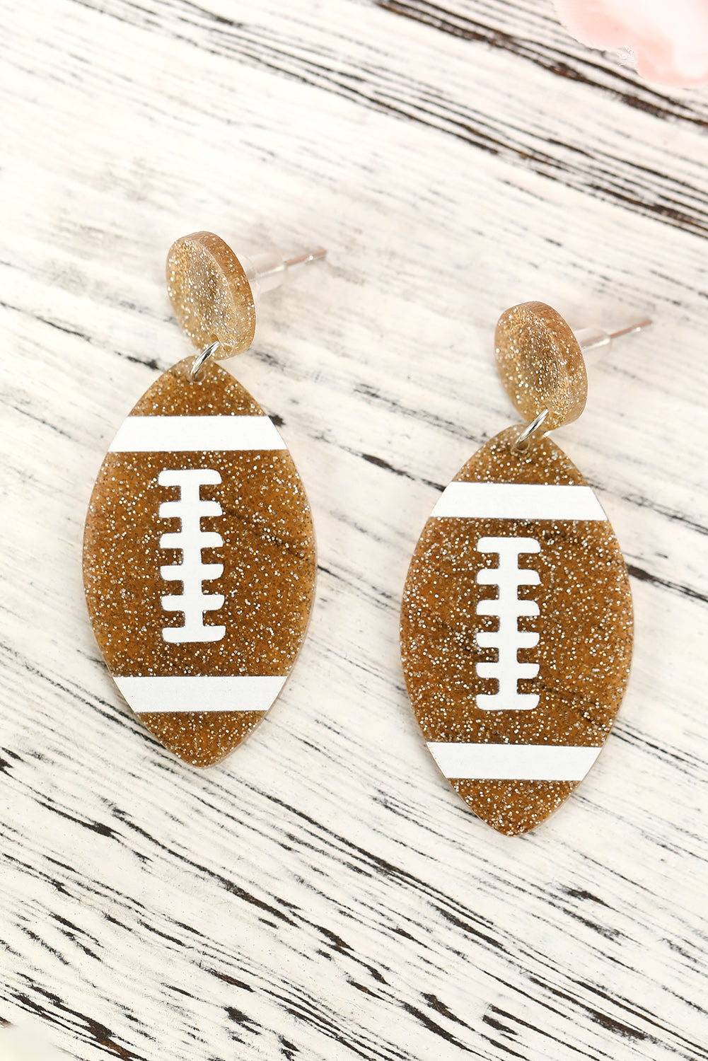 Brown Glittering Football Pendant Earrings-5