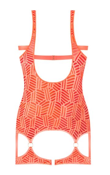 Magic Silk Rude Awakening Stirrup Chemise & Split Crotch Panty Set Neon Orange Queen Size