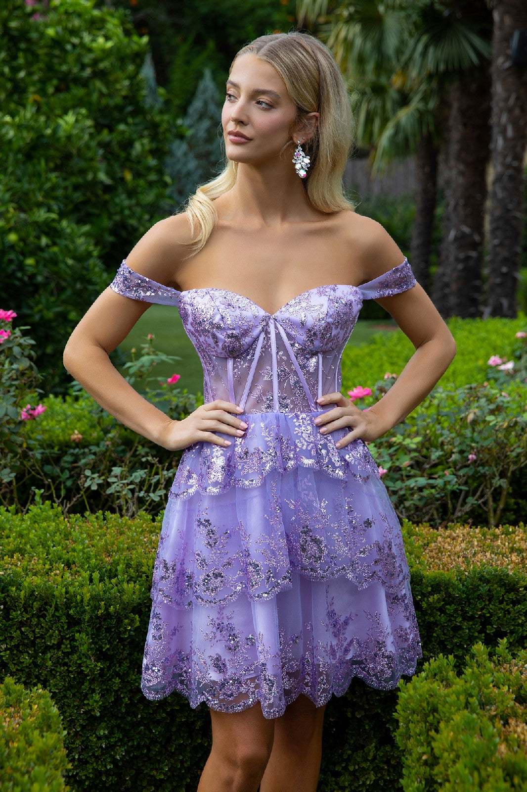 Glitter Print Mesh Sweetheart Neckline Homecoming Dress-8
