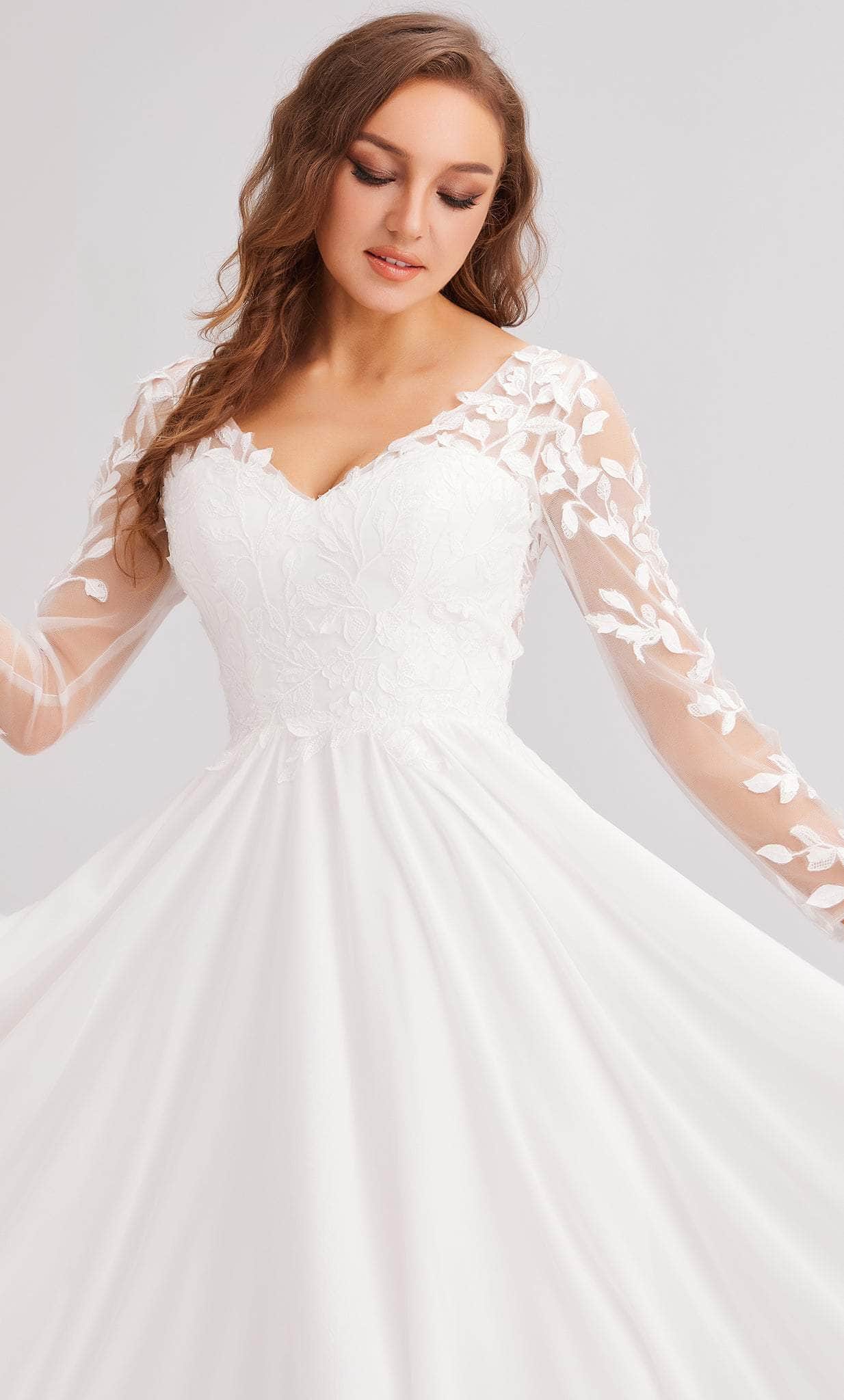 Elegant J23037 V-Neck Long Sleeve A-Line Gown