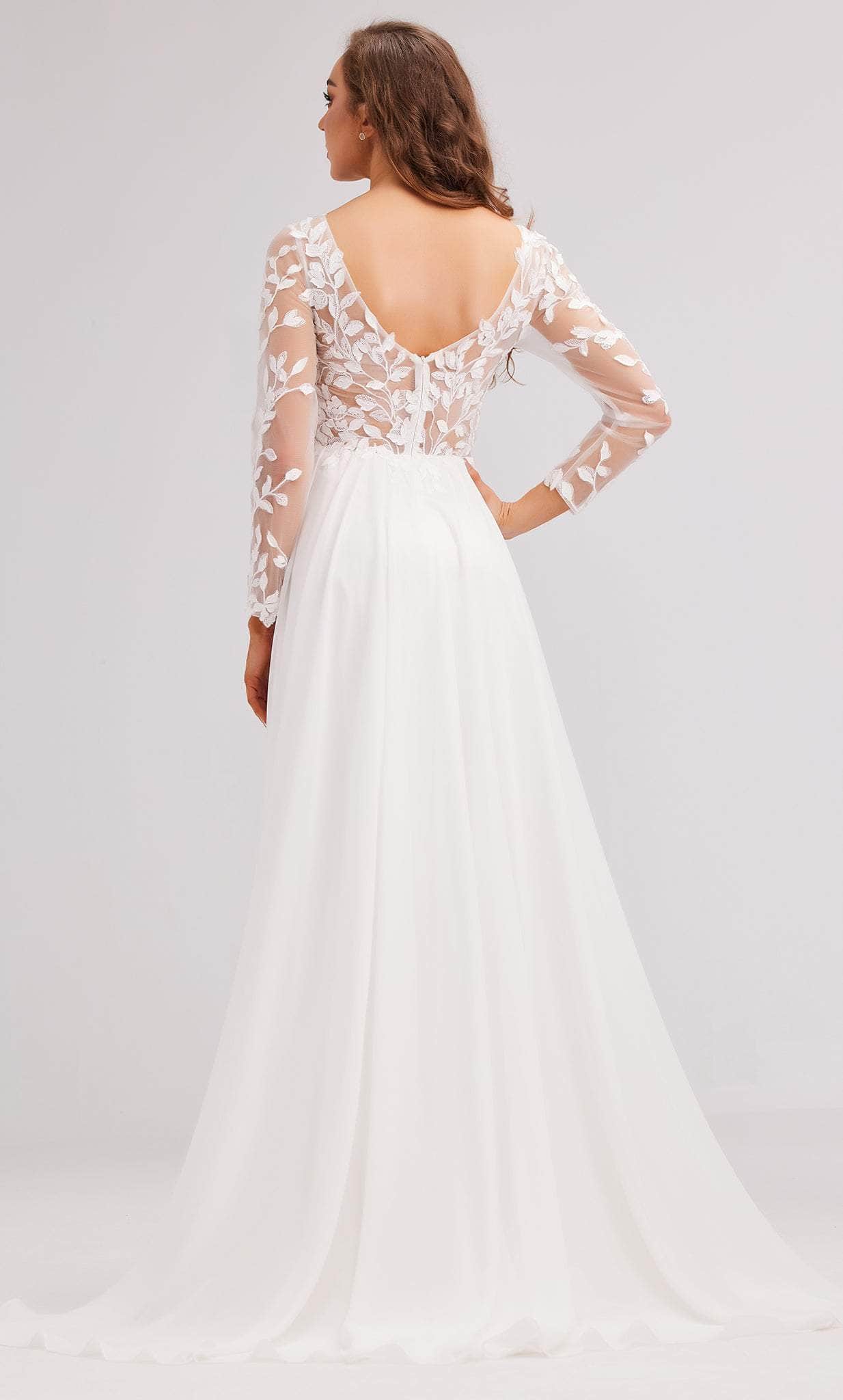 Elegant J23037 V-Neck Long Sleeve A-Line Gown