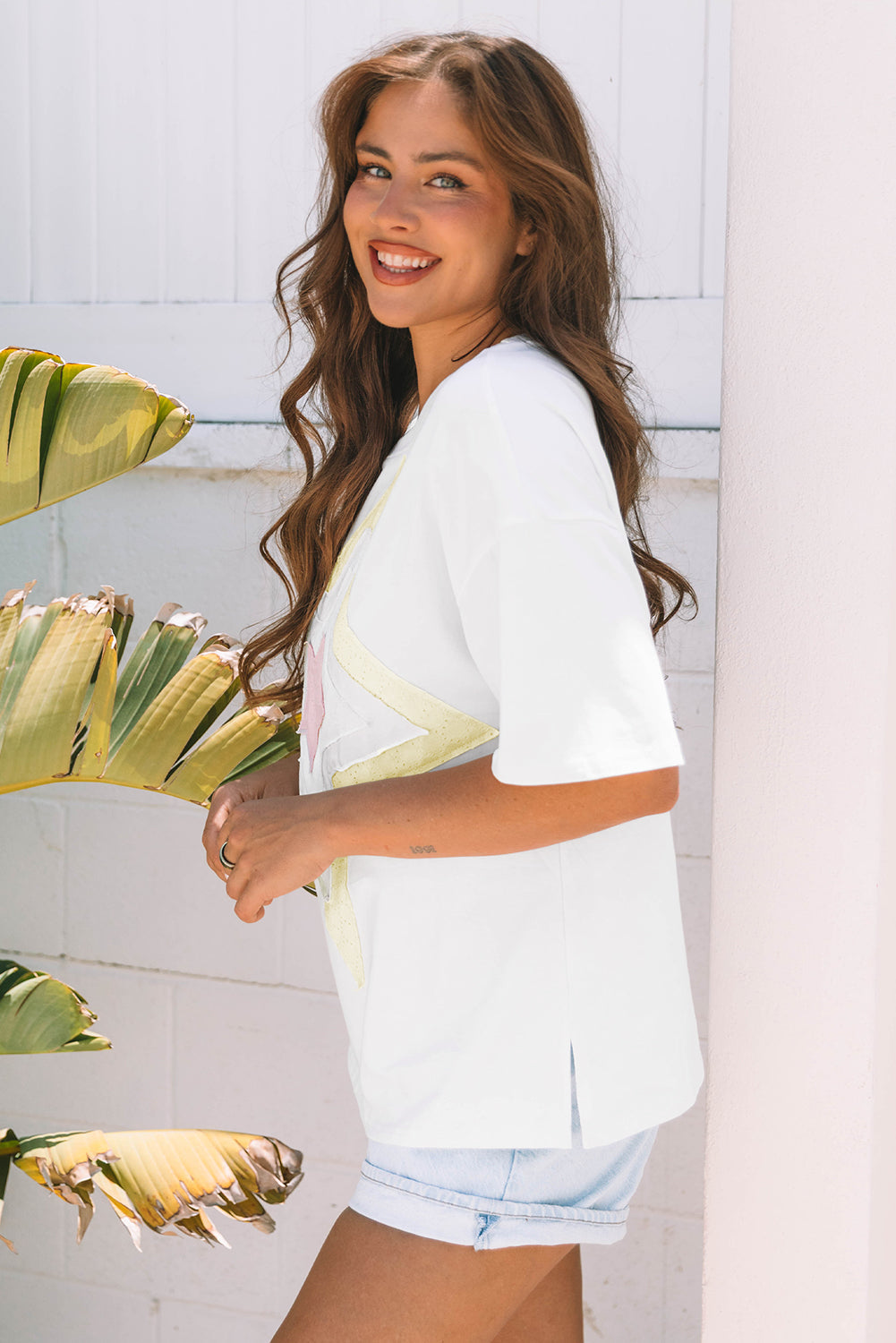 Lisa Layered Star Patched Half Sleeve Loose Top-2