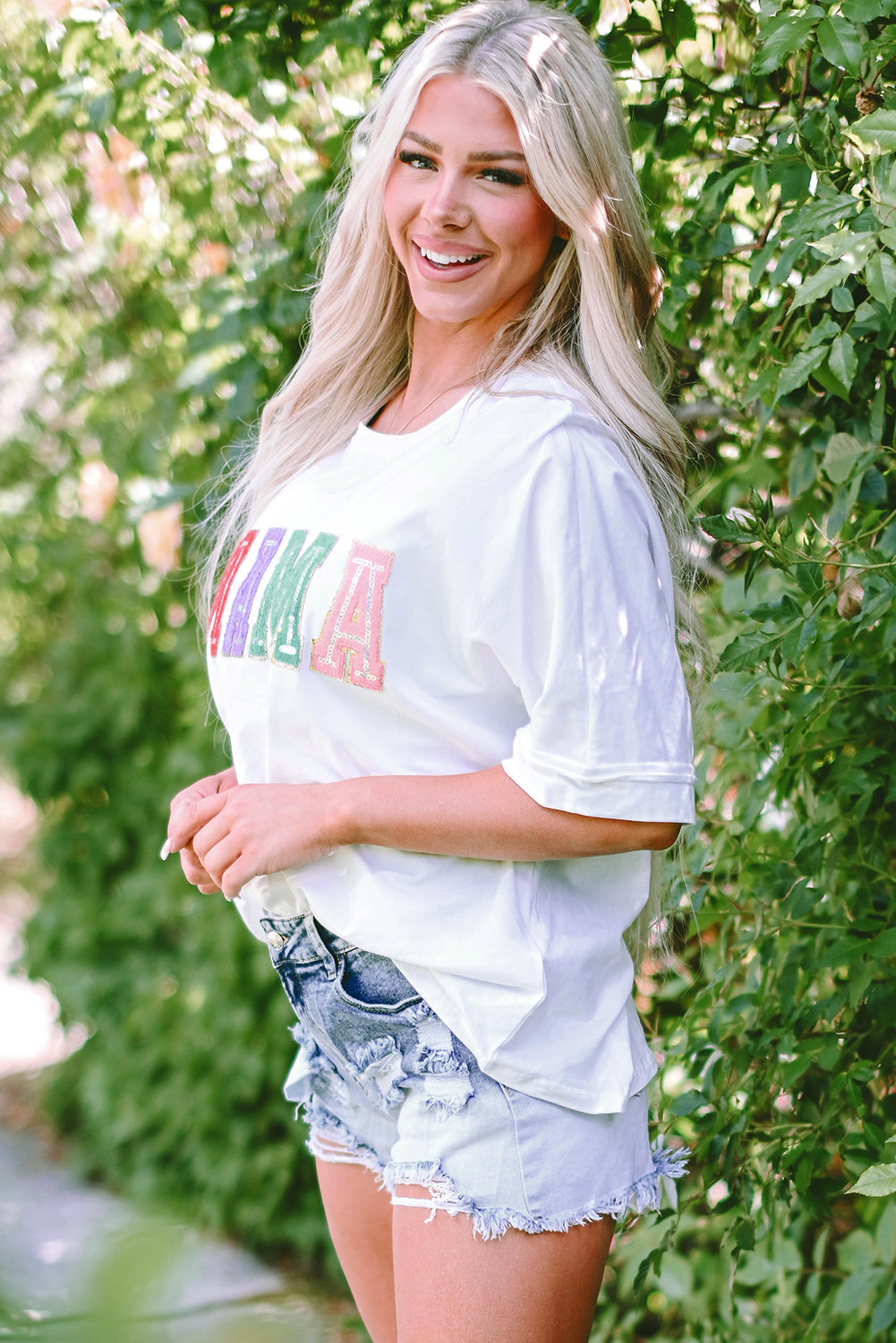 MAMA Chenille Patched Crew Neck Top-2