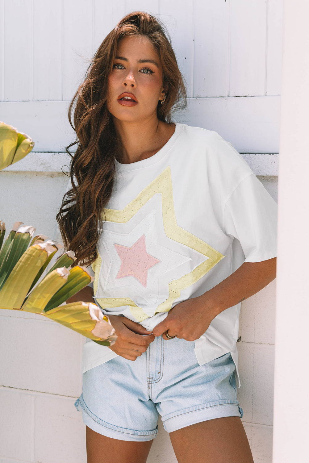 Lisa Layered Star Patched Half Sleeve Loose Top-3