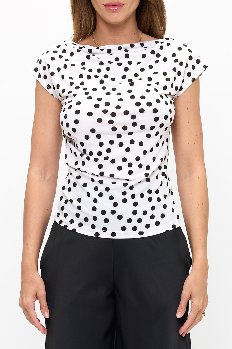 ⚪⚫ Asymmetric Neck Polka Dot Top ⚫⚪
