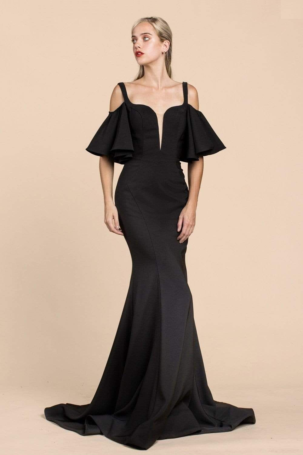 Elegant Square Neckline Mermaid Evening Gown with Flutter Sleeves