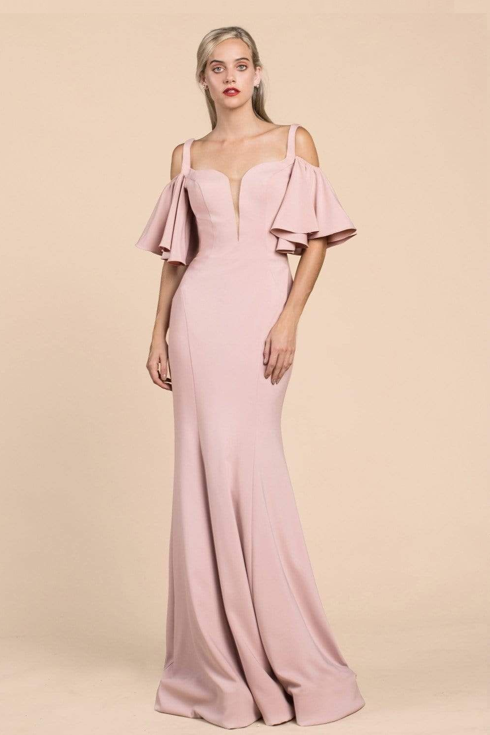 Elegant Square Neckline Mermaid Evening Gown with Flutter Sleeves