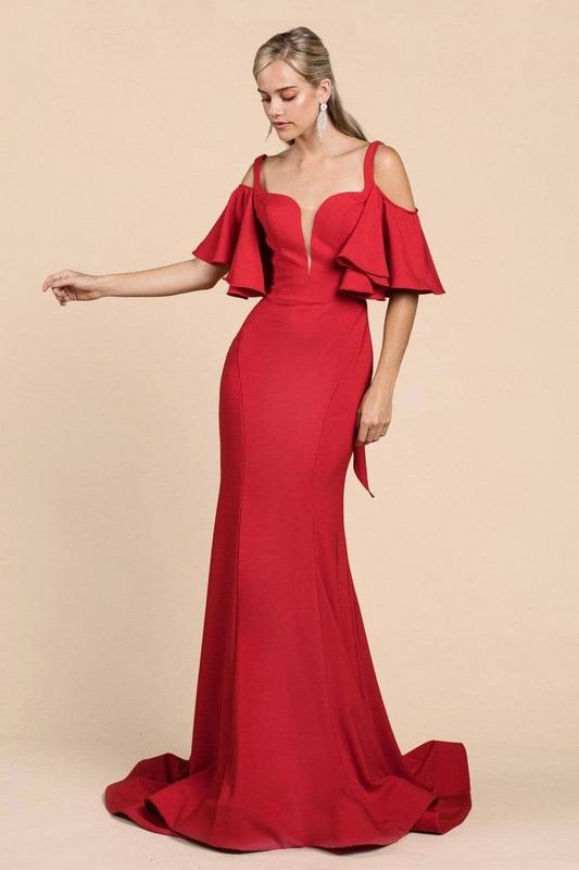 Elegant Square Neckline Mermaid Evening Gown with Flutter Sleeves