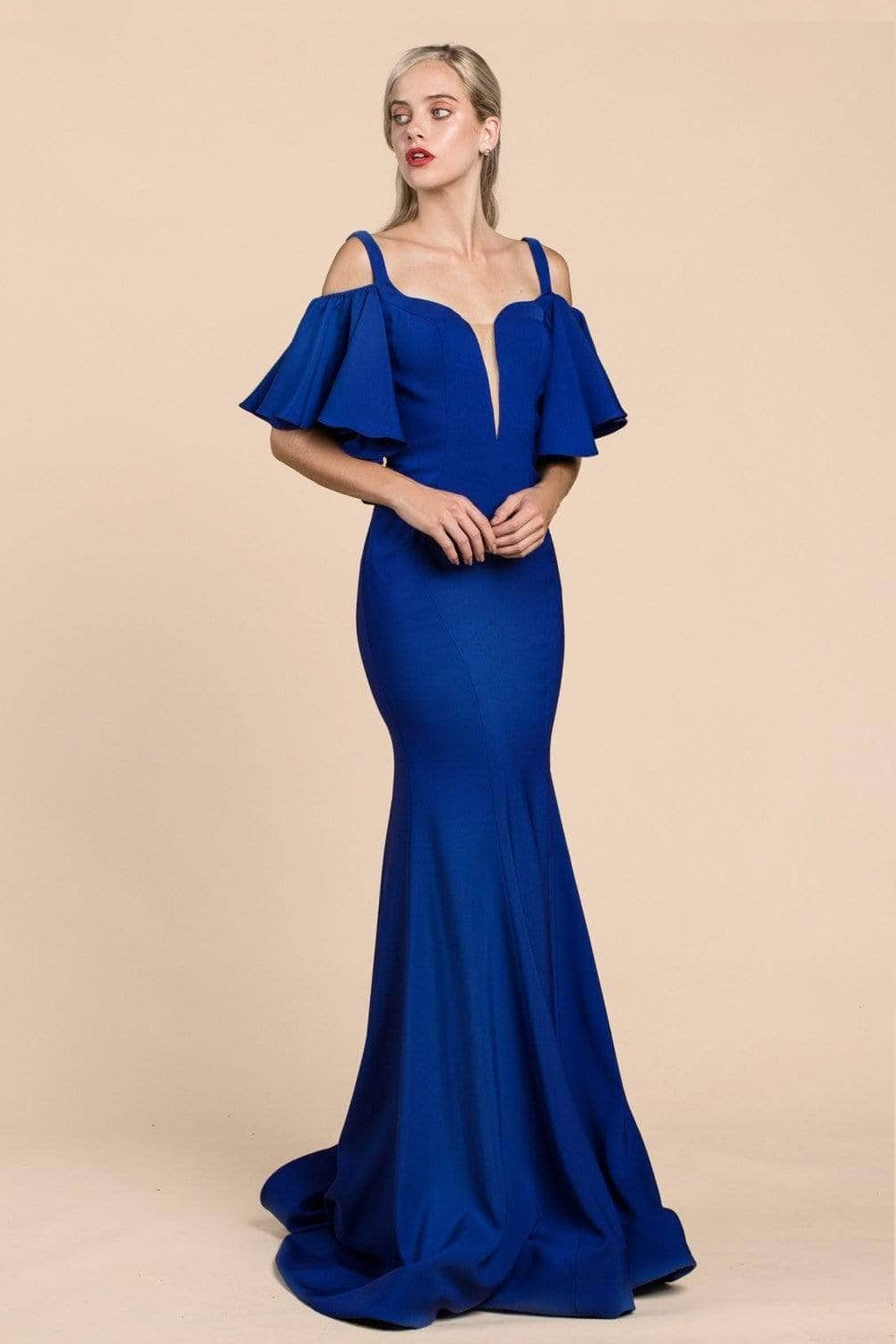 Elegant Square Neckline Mermaid Evening Gown with Flutter Sleeves
