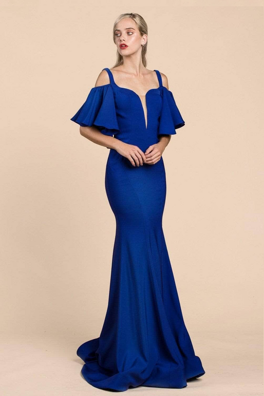Elegant Square Neckline Mermaid Evening Gown with Flutter Sleeves