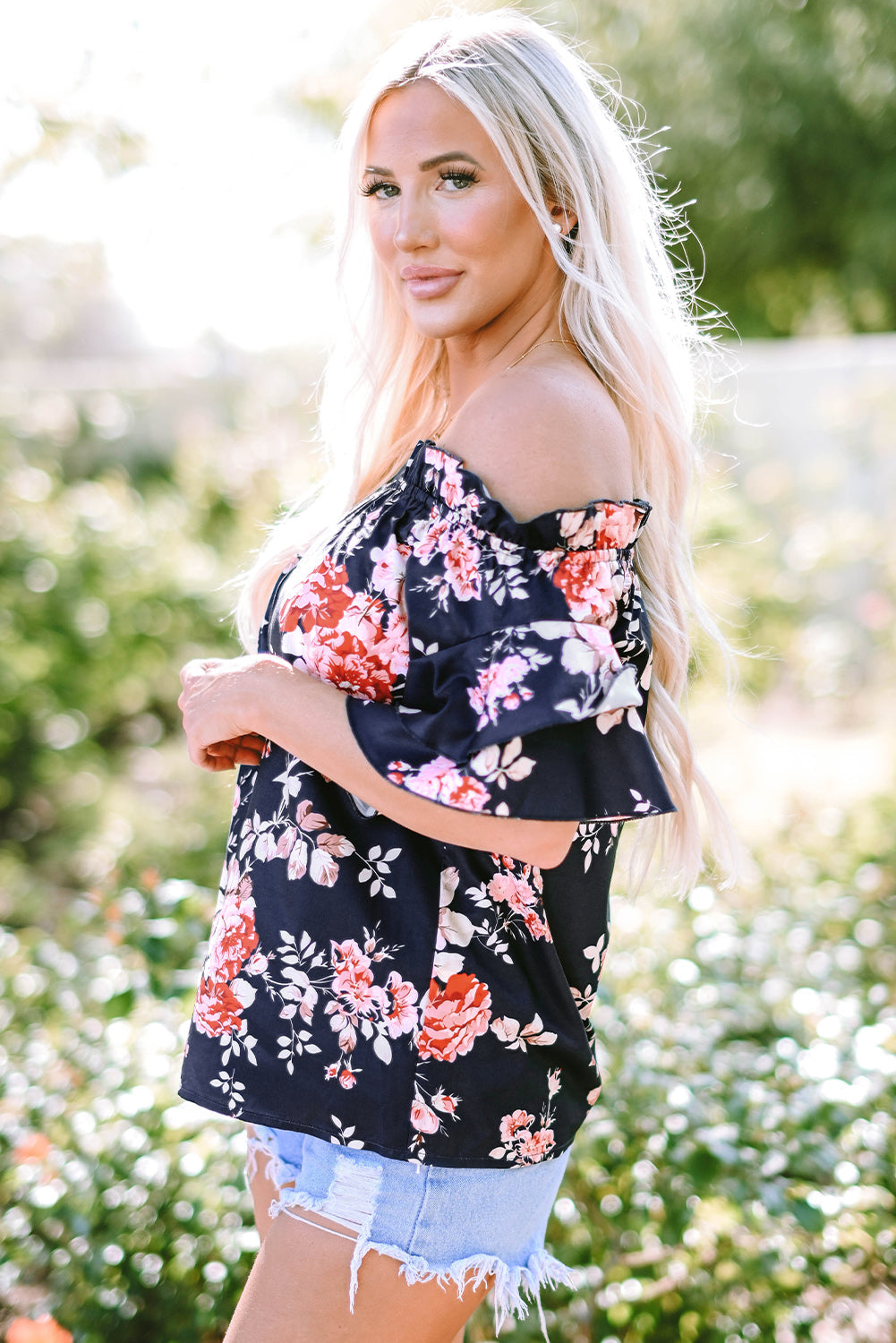 🌸 Savanna Blossoms Off-Shoulder Ruffle Blouse 🌸