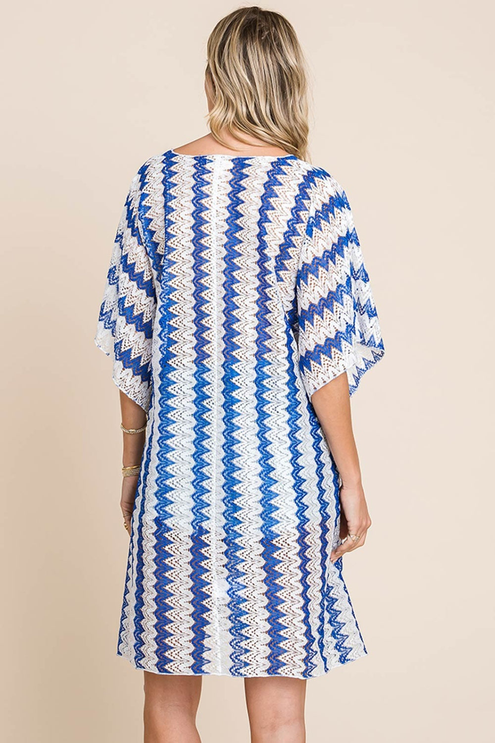 Striped Plunge Tie Waist Half Sleeve Beach Cover-Up
