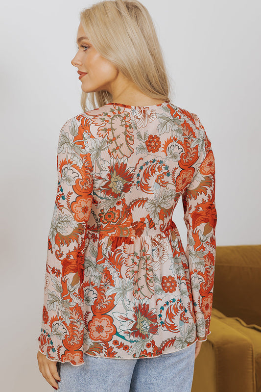 Celeste Bloom V-Neck Bell Sleeve Blouse ✨