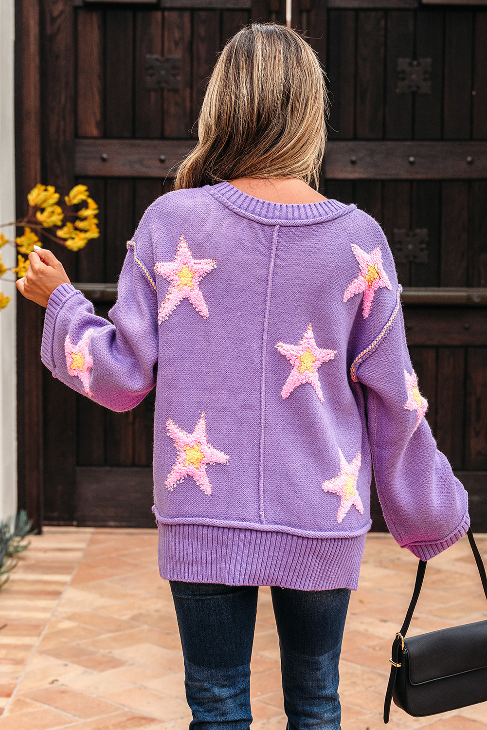 Playful Star Patch Oversized Knit Sweater
