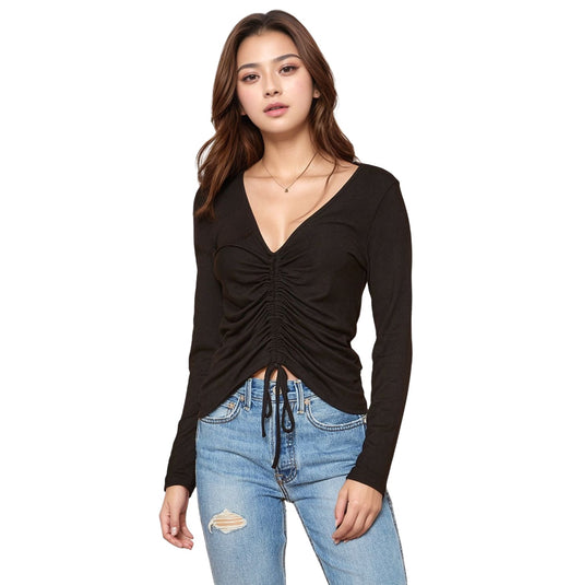 🖤 Women’s V-Neck Ruched Top in Black 🖤