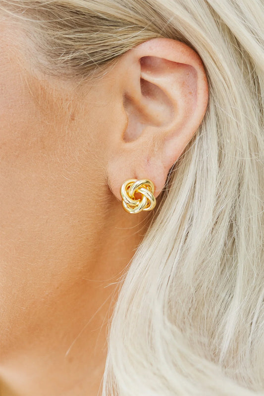 Gold Knotted Stud Earrings-0