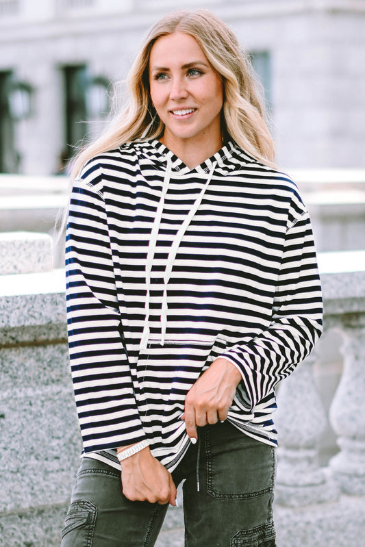 Julia Stripe Kangaroo Pocket Drawstring Hoodie-1