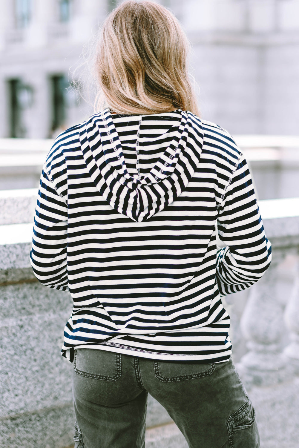 Julia Stripe Kangaroo Pocket Drawstring Hoodie-2