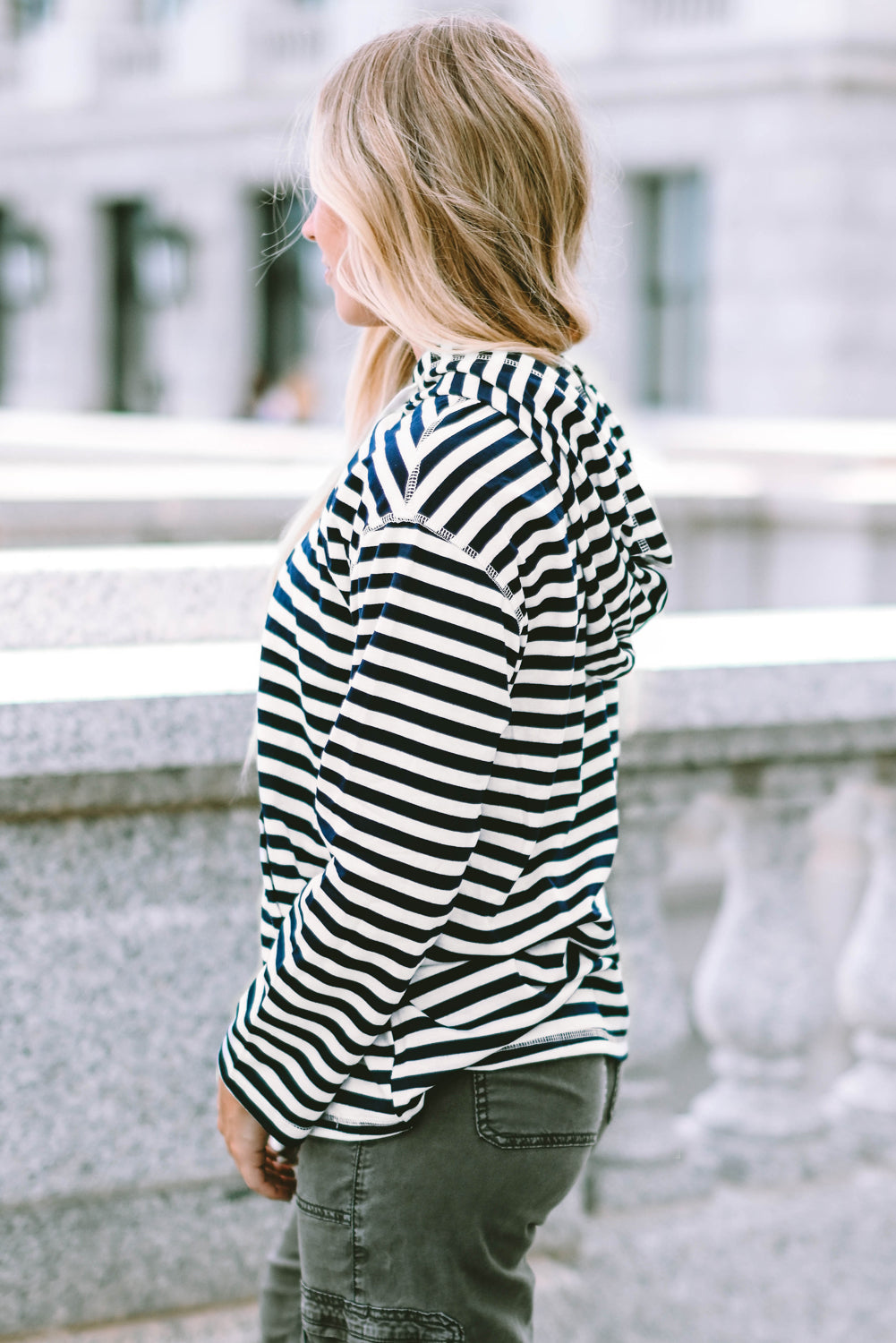 Julia Stripe Kangaroo Pocket Drawstring Hoodie-3