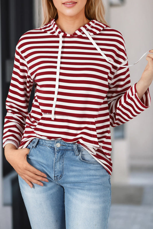 Julia Stripe Kangaroo Pocket Drawstring Hoodie-0