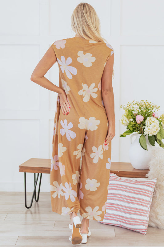 Laura Sleeveless Button up Wide Leg Loose Jumpsuit-1