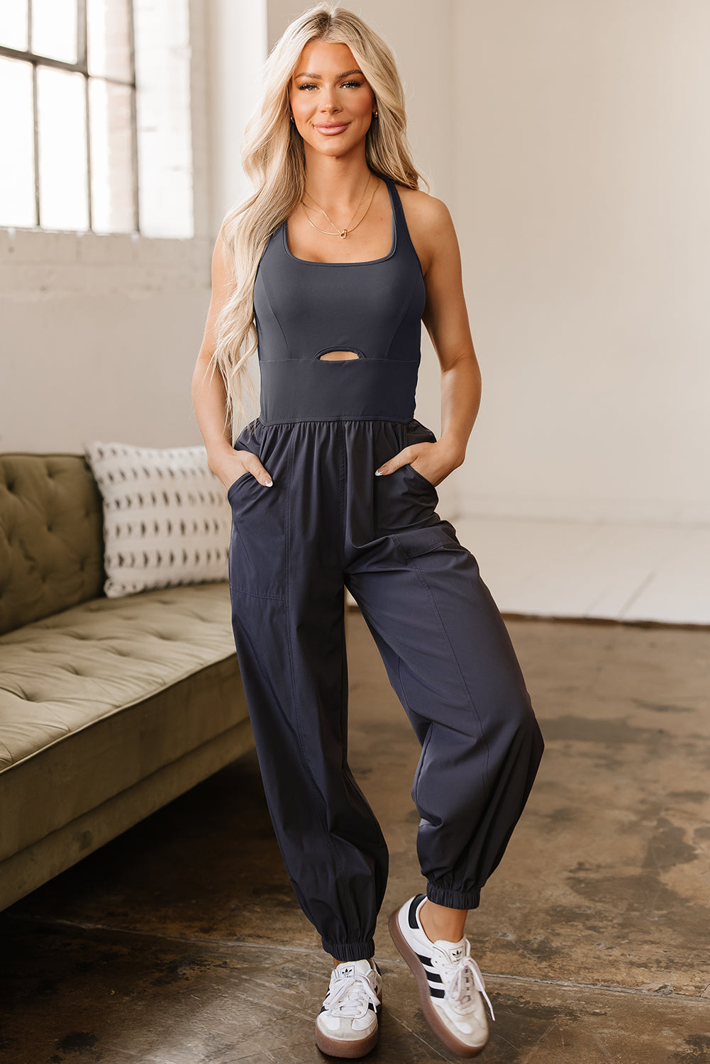 Avianna Sleeveless Jogger Jumpsuit with Back Crossed Straps