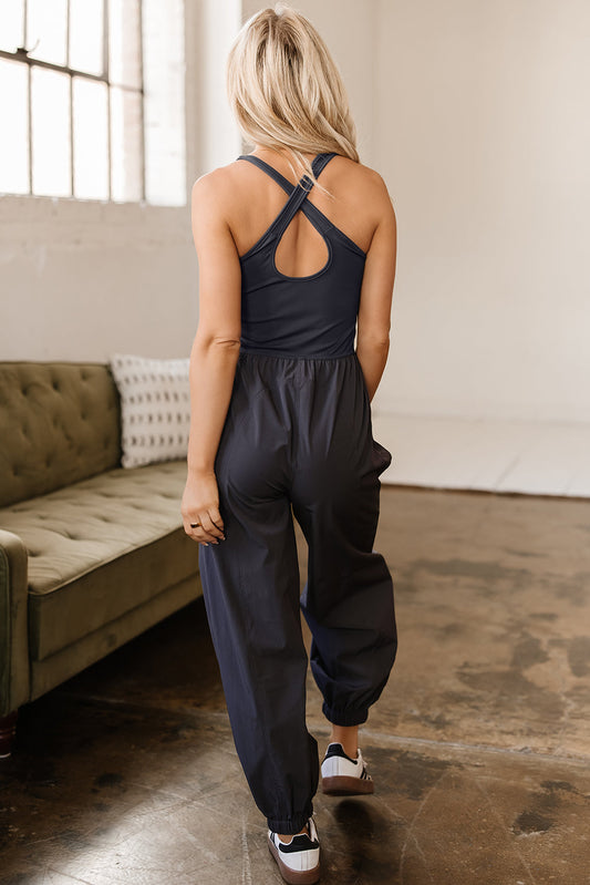 Avianna Sleeveless Jogger Jumpsuit with Back Crossed Straps