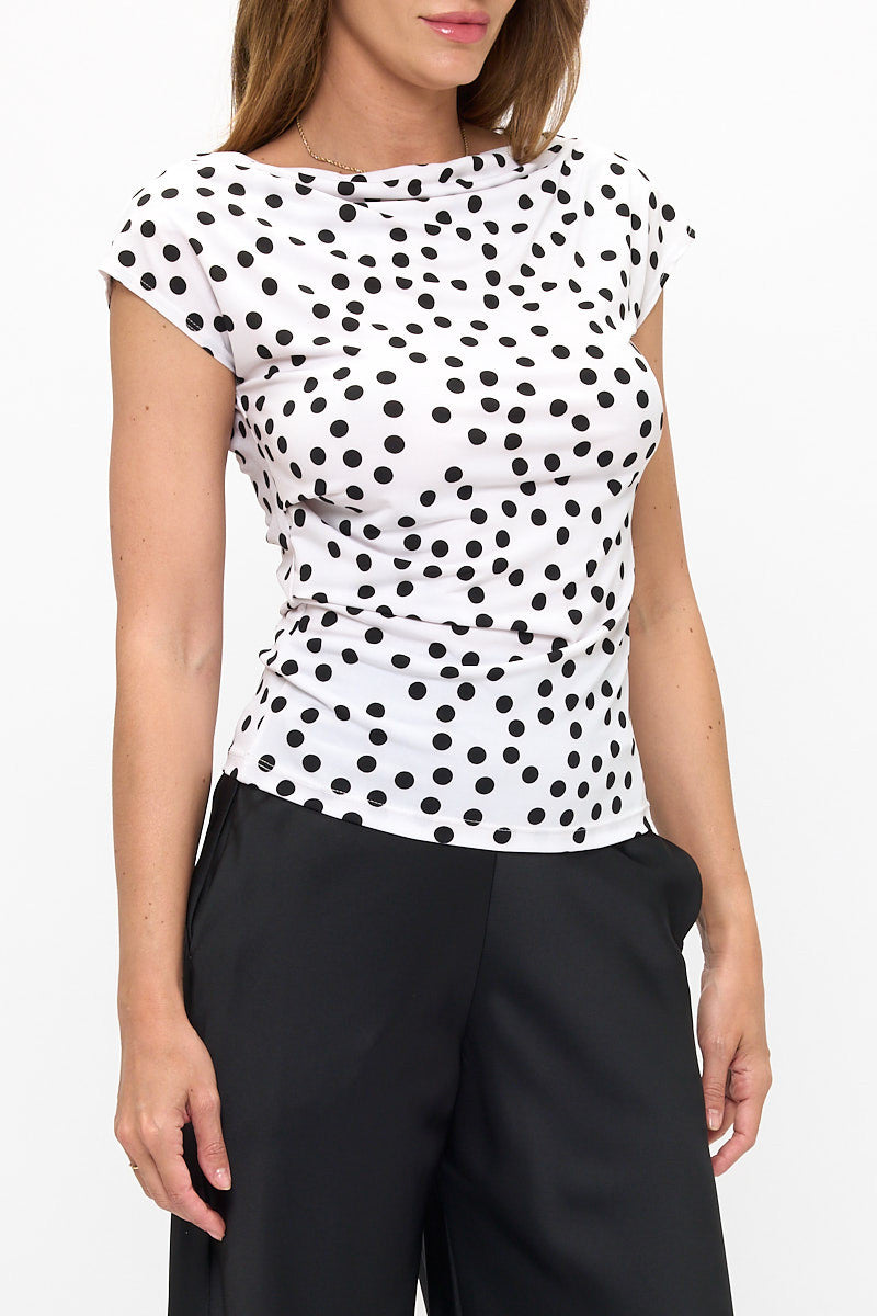 ⚪⚫ Asymmetric Neck Polka Dot Top ⚫⚪