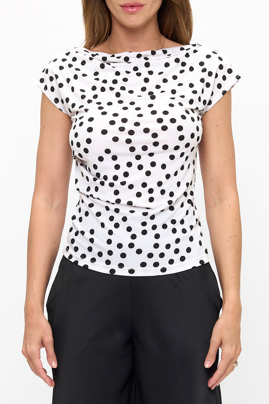 ⚪⚫ Asymmetric Neck Polka Dot Top ⚫⚪
