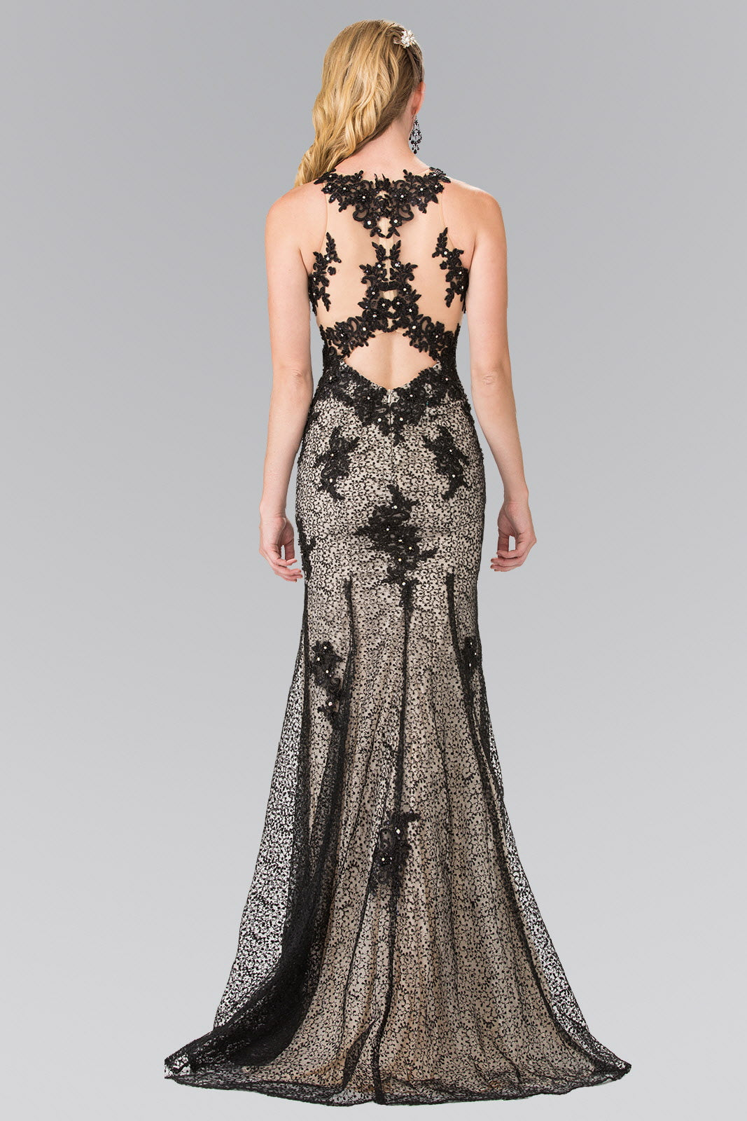 High Neck Black Lace Mermaid Dress with Illusion Bodice