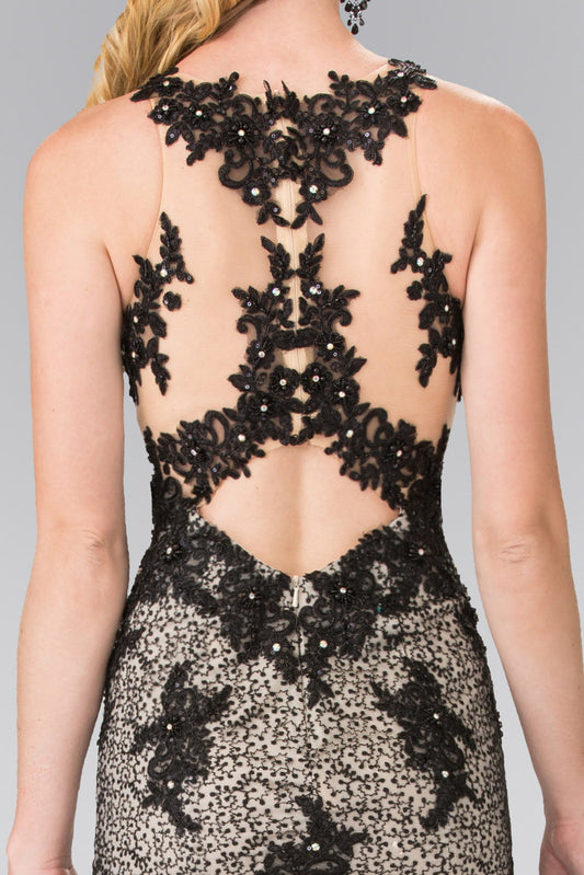 High Neck Black Lace Mermaid Dress with Illusion Bodice