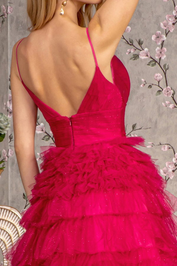 Glitter Sweetheart Ruffled Mesh A-Line Evening Gown